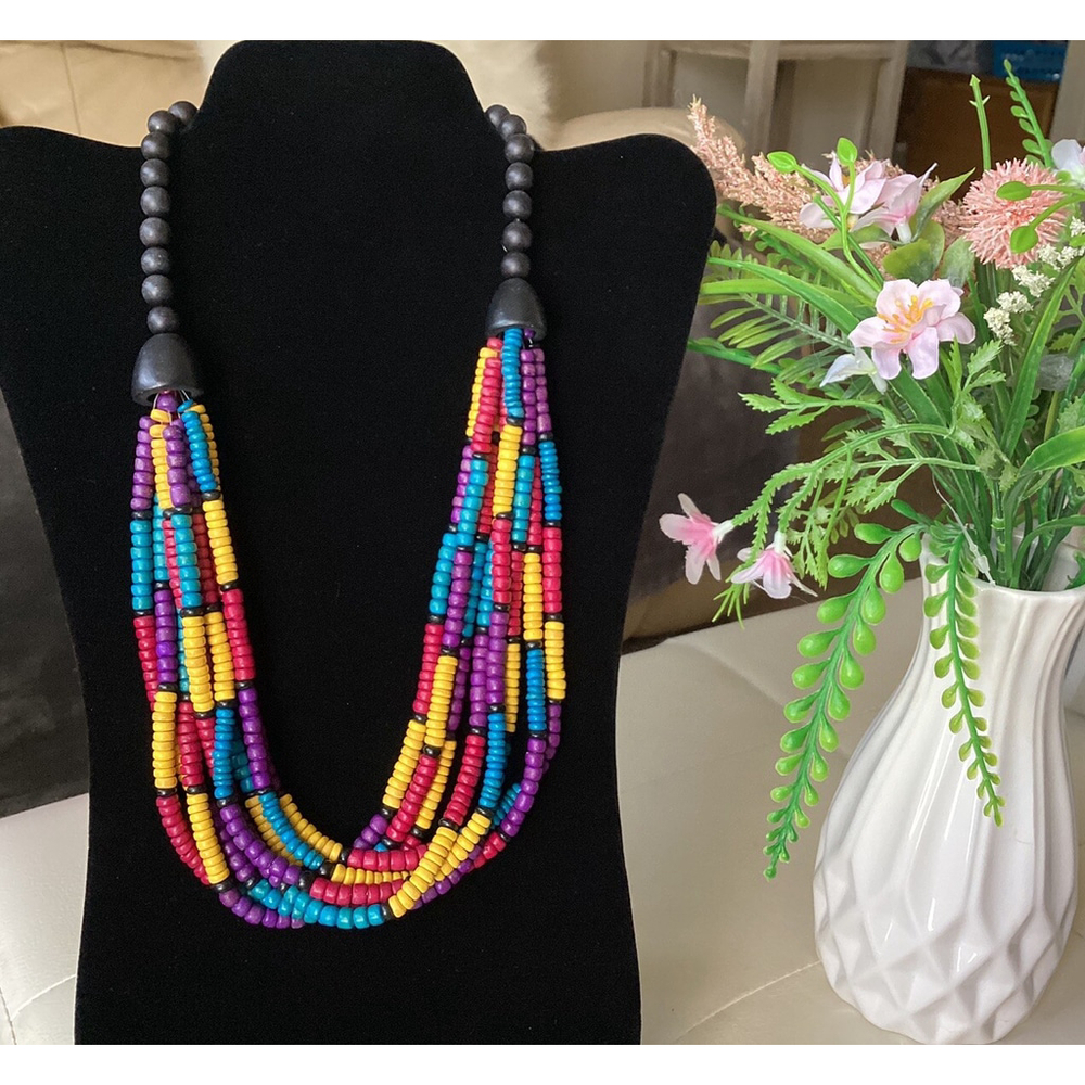 Beaded Multicolored Exotic Boho Statement Necklac… - image 1